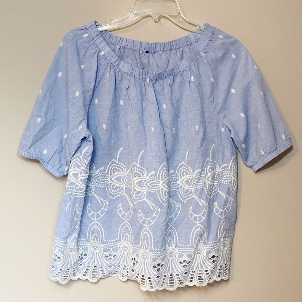 Boutique light blue blouse with white details